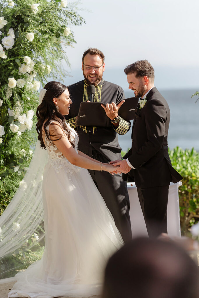 bride and groom photos during ceremony