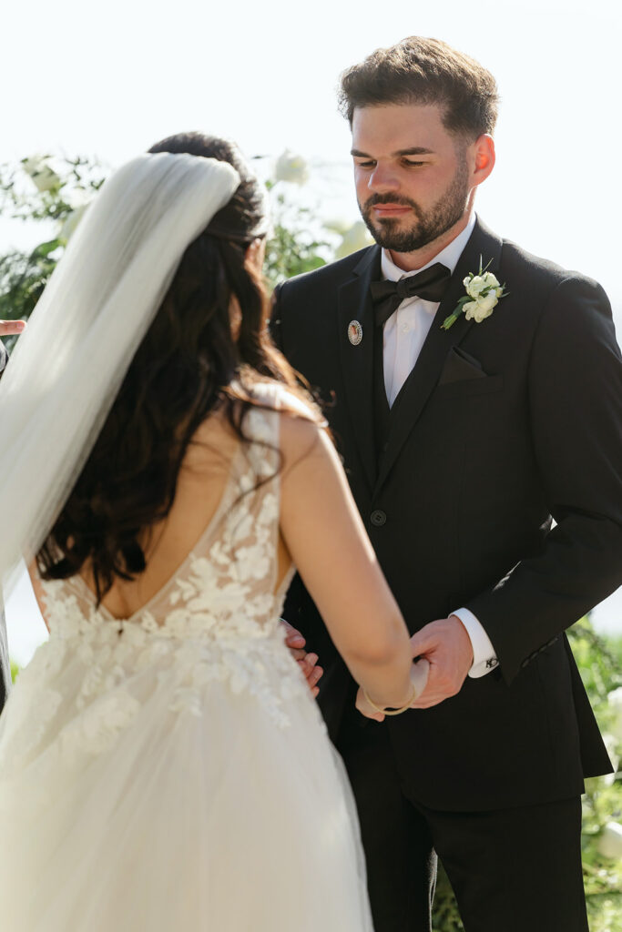 bride and groom photos during ceremony