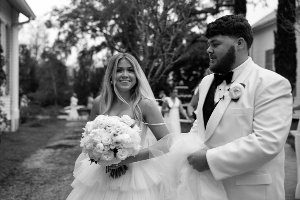 bride and groom candid wedding photos from a spanish moss wedding