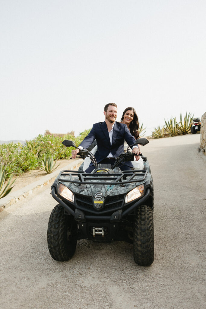 couple posing in greece for wedding photos
