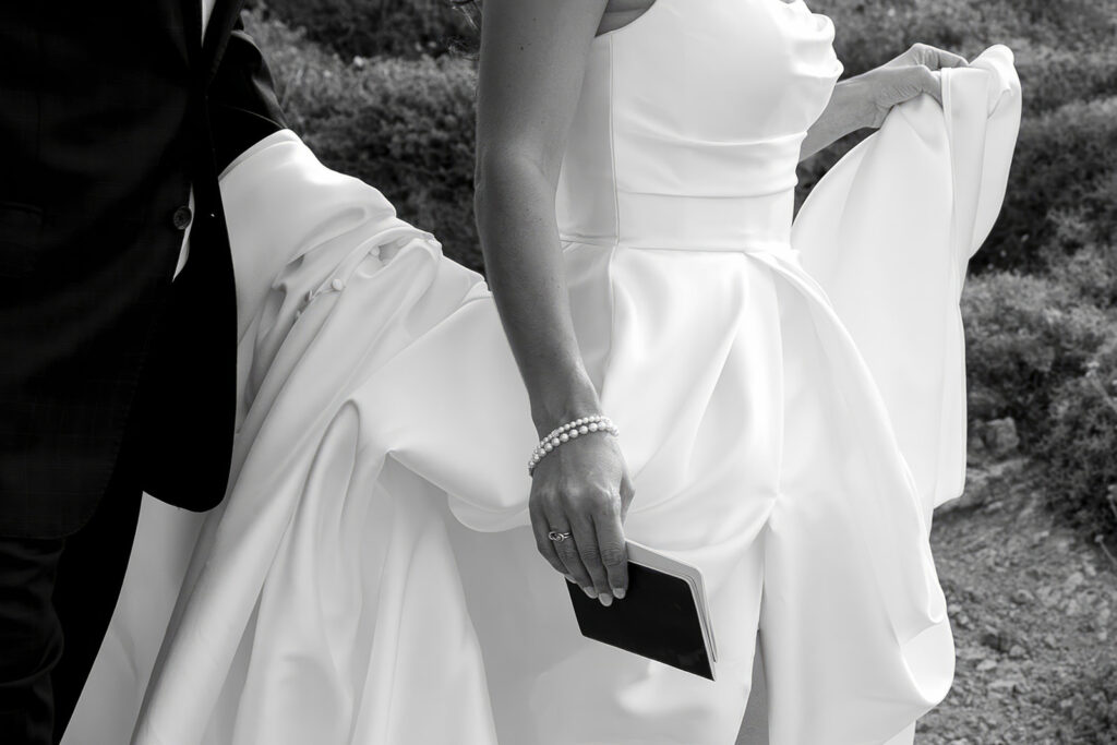 couple posing in greece for wedding photos