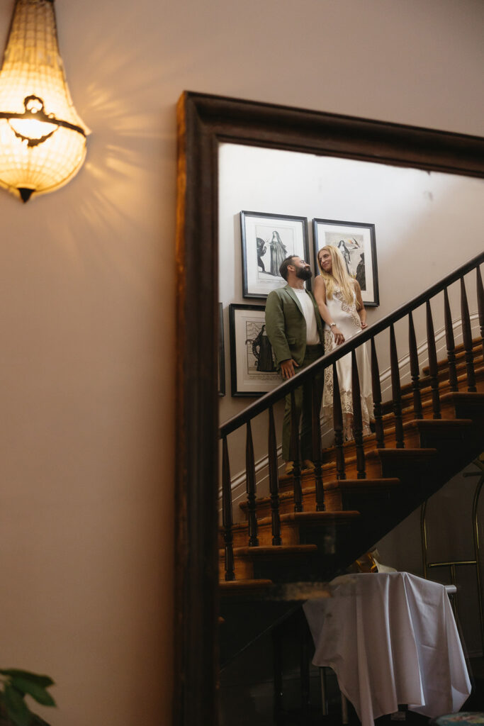 a couple taking pre wedding photos in new orleans
