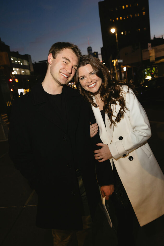 Capturing a sweet and spontaneous moment between a newly engaged couple during their photo session in NYC.
