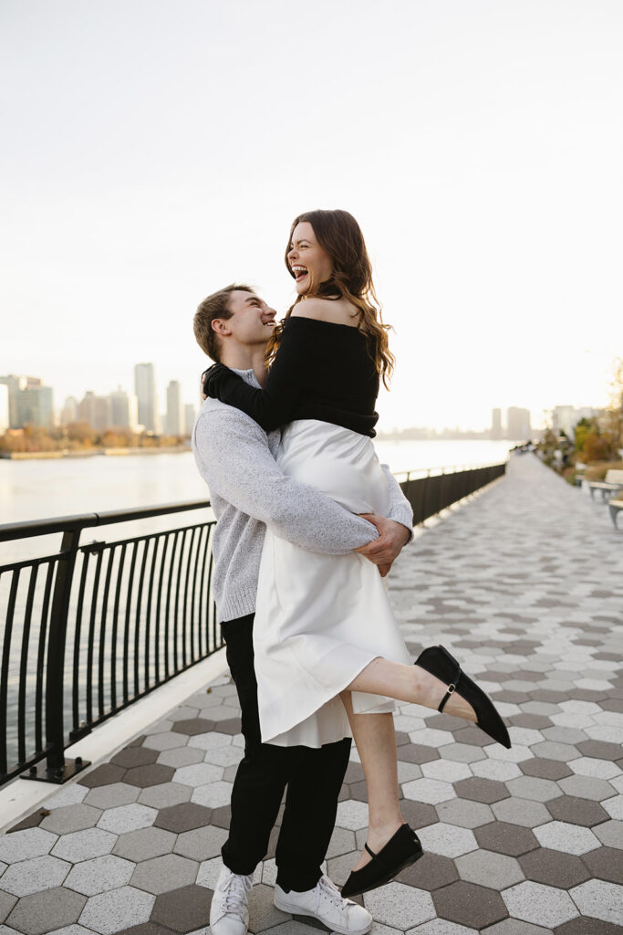 Capturing a sweet and spontaneous moment between a newly engaged couple during their photo session in NYC.
