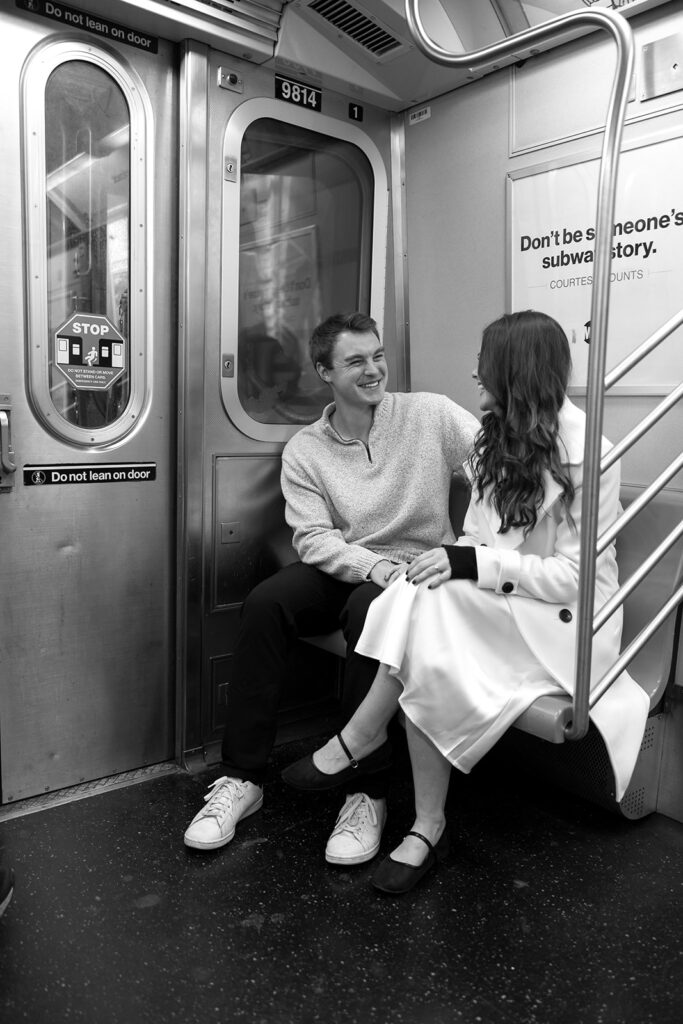 Capturing a sweet and spontaneous moment between a newly engaged couple during their photo session in NYC.