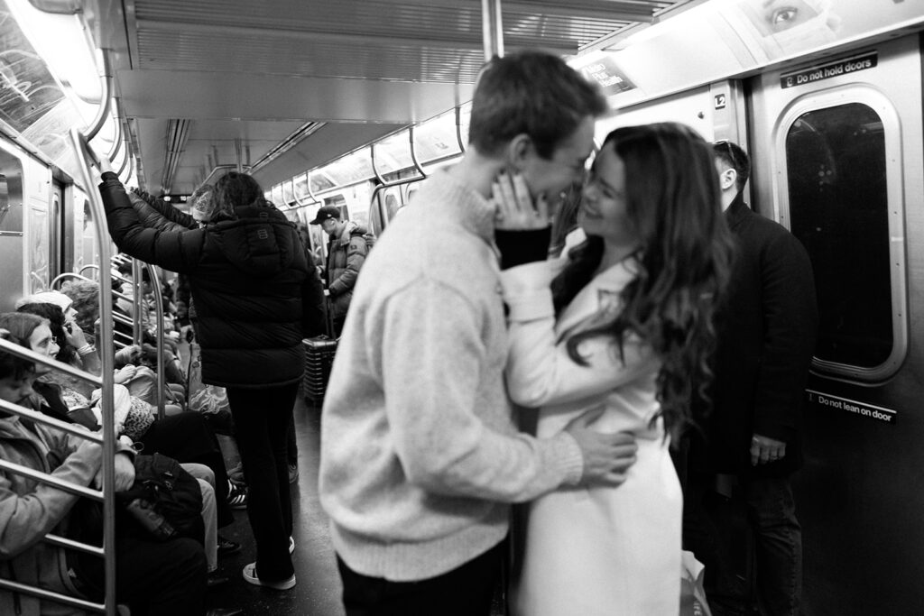 Capturing a sweet and spontaneous moment between a newly engaged couple during their photo session in NYC.
