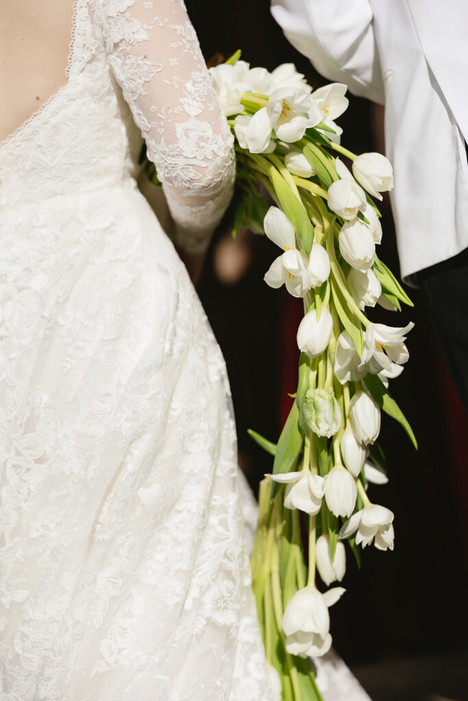 Couple posing for romantic wedding portraits