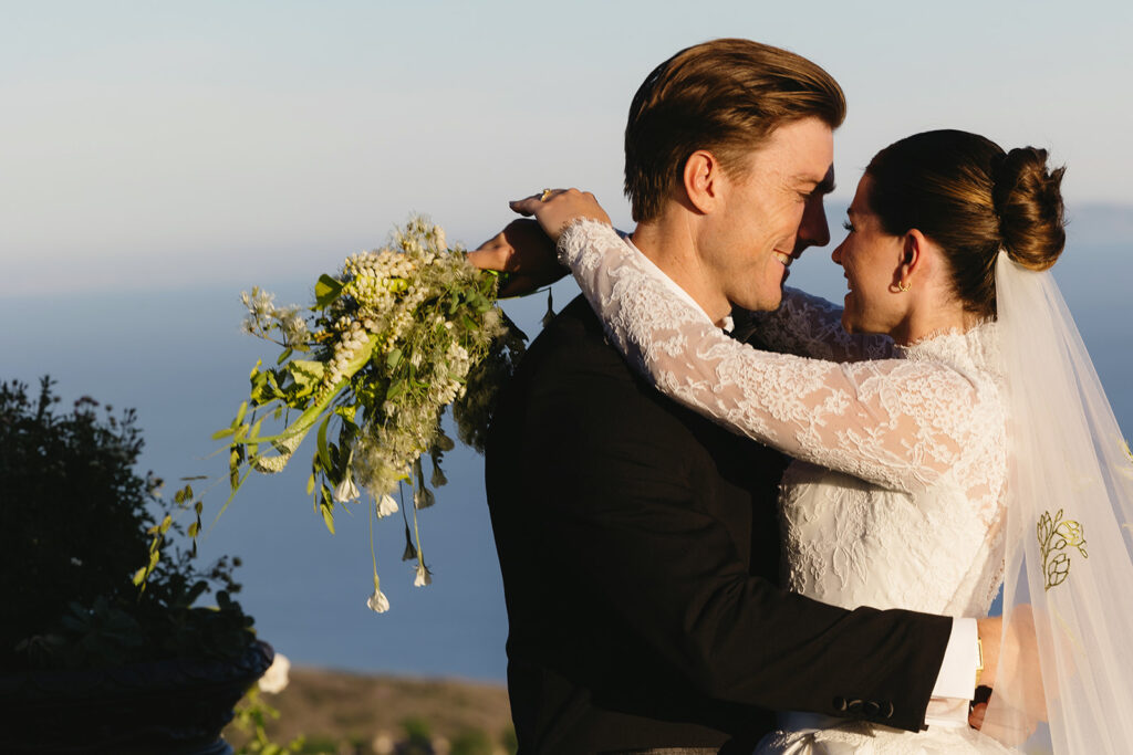 Candid photo of couple on their wedding day
