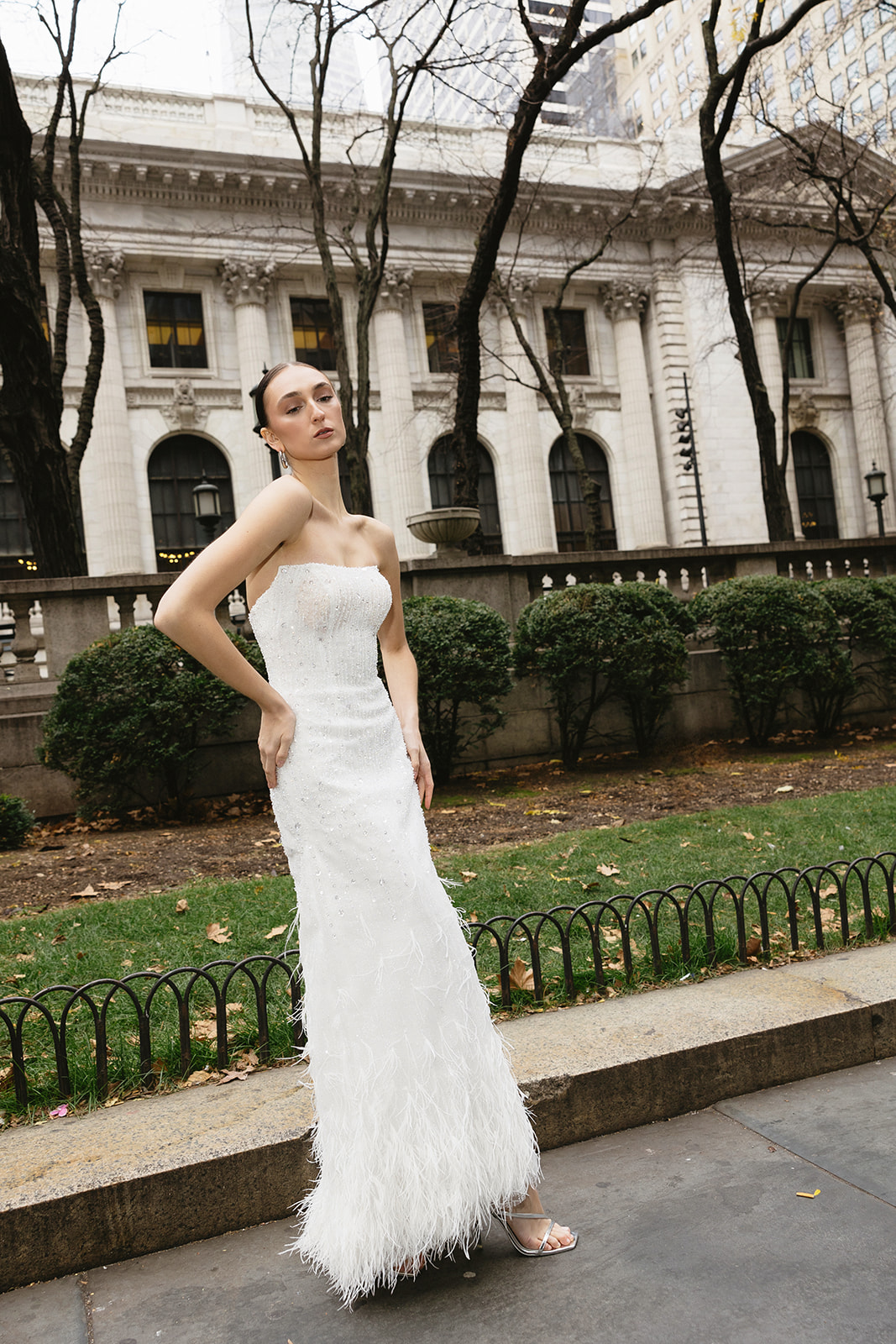 Editorial bridal portrait inside Grand Central Terminal with natural lighting