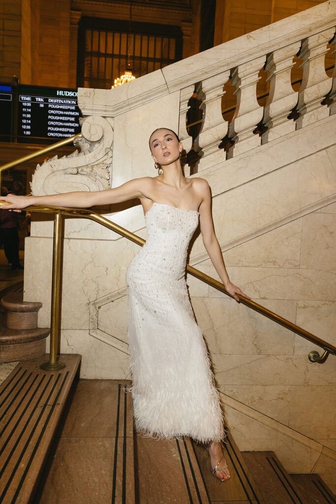 Bride posing for photos at grand central