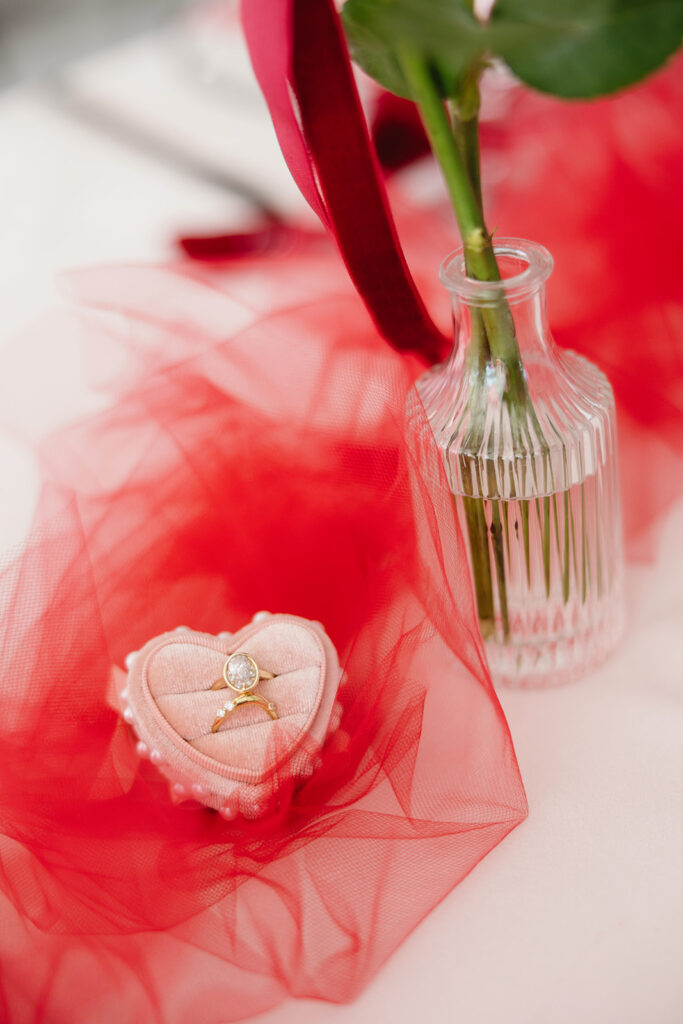 Valentines day wedding details including florals and stationery
