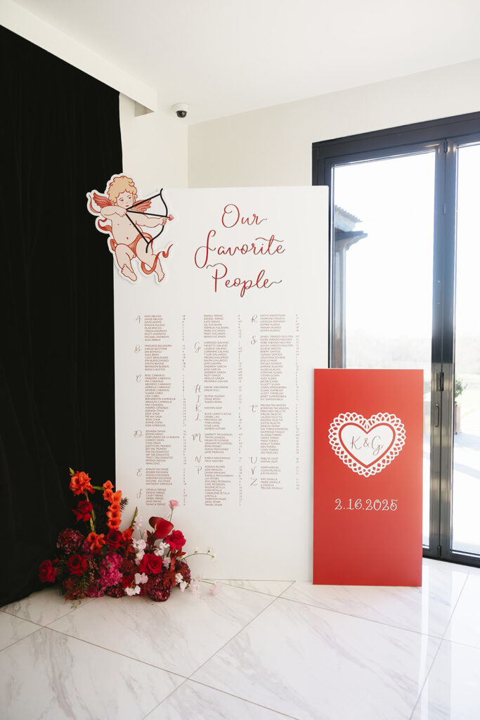 Valentines day wedding details including florals and stationery
