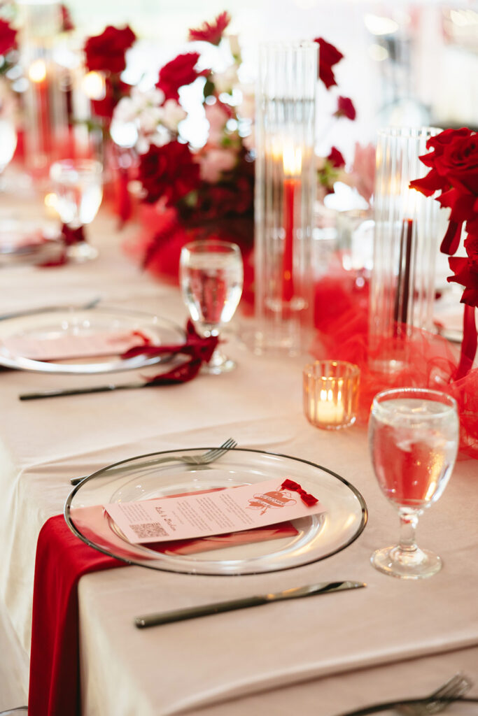 Valentines day wedding table decor